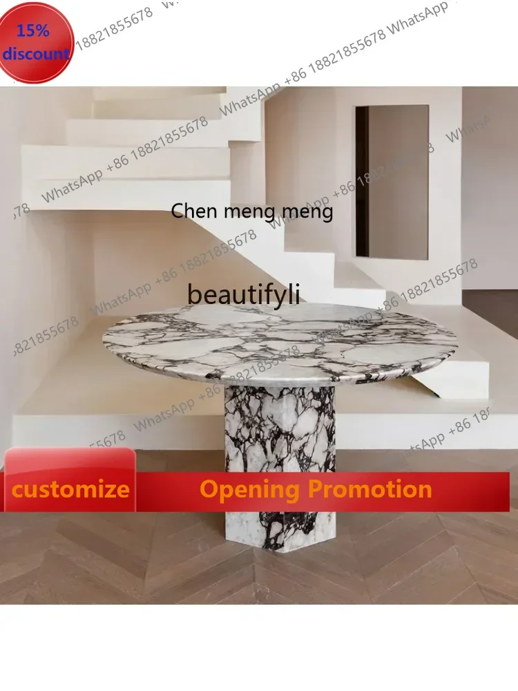 

cn8617 LHY New Arrivals Light Luxury Natural Marble round Dining Table Designer Simple Villa Large Apartment Dining Table Negoti