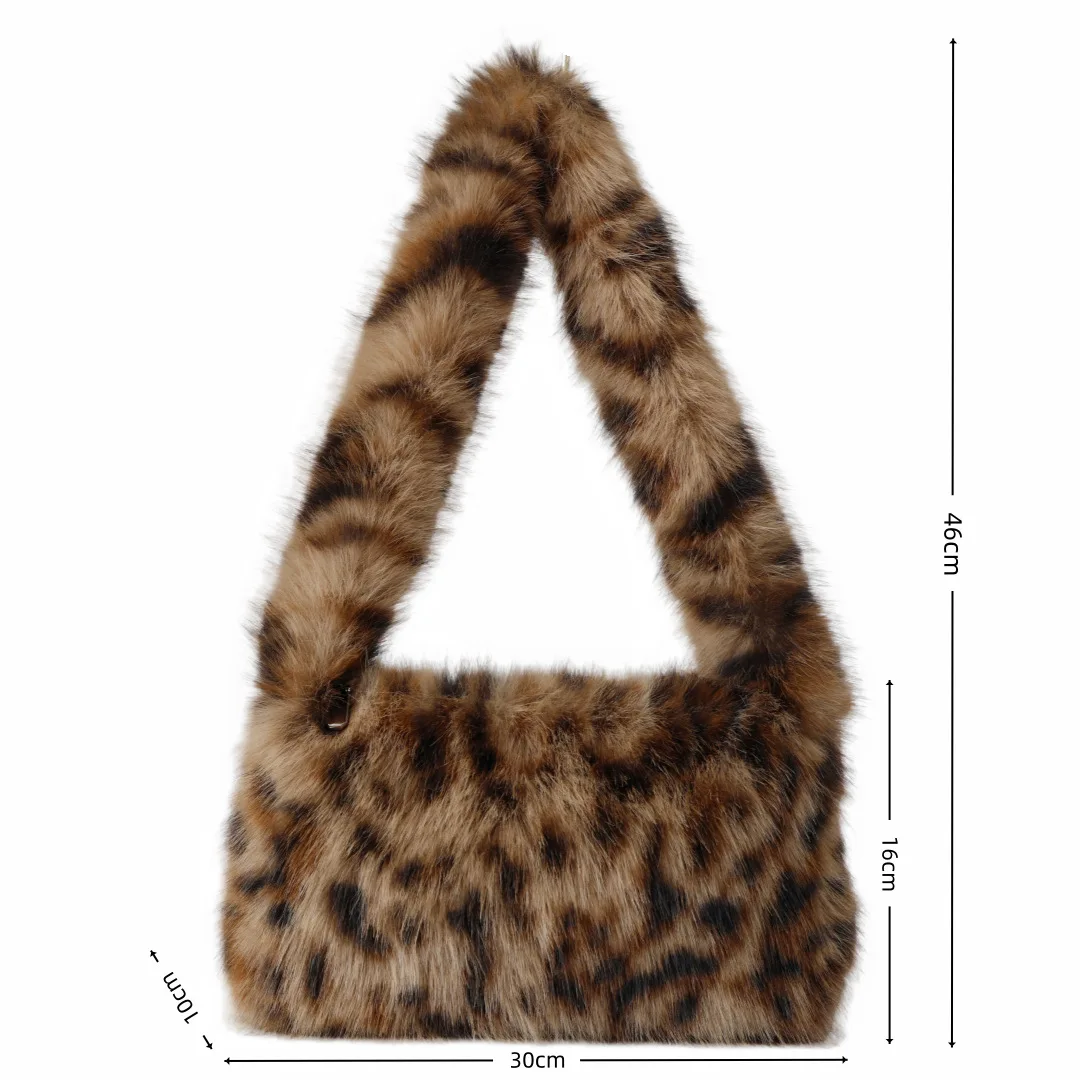 Y2K Trendige Plüsch-Unterarmtasche Damen Herbst-Winter Mode Einzelhandtasche Leopardenmuster-Tasche für Streetstyle – Detail 2