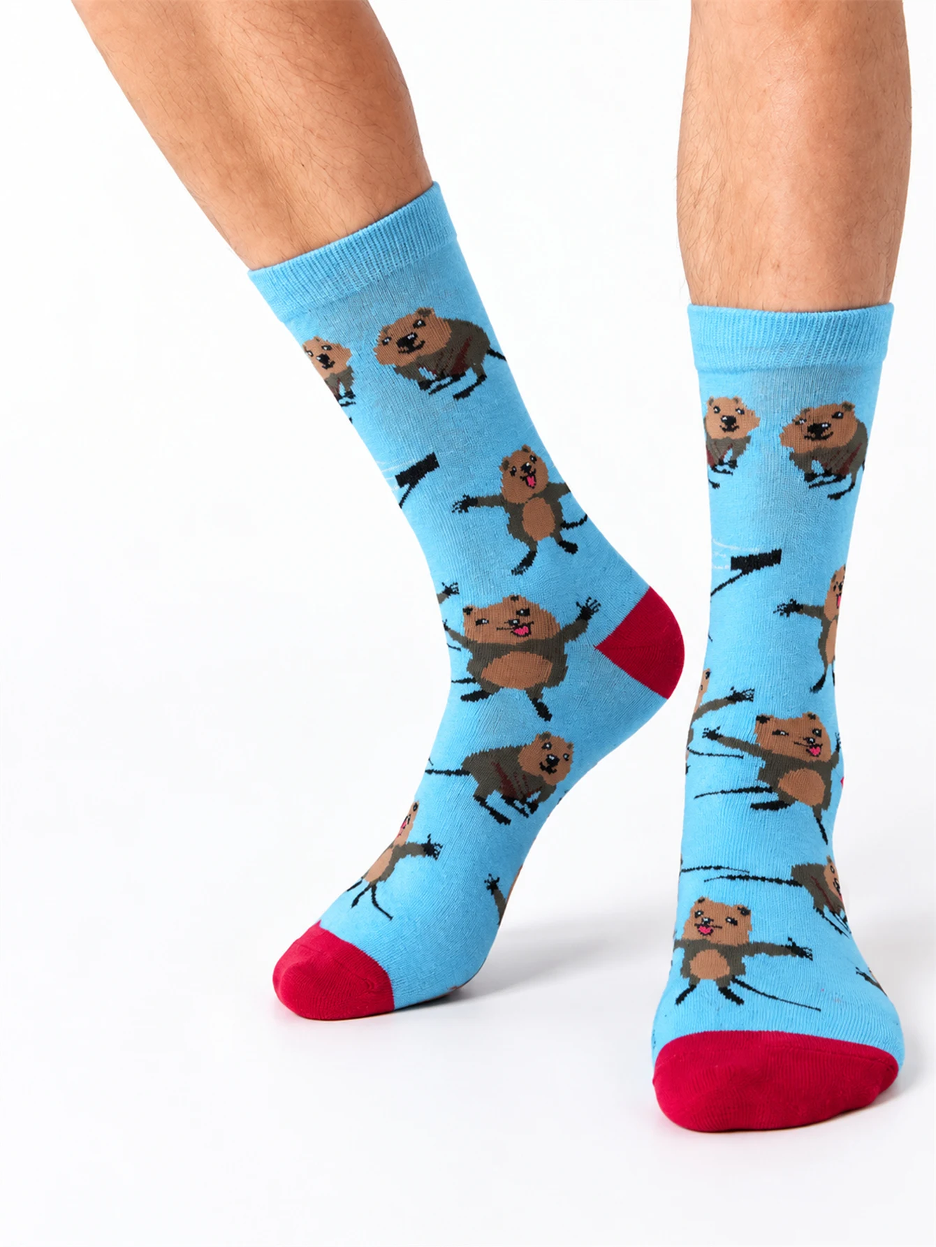 1 Pairs Unisex Cute Cartoon Print Crew Cotton Socks Funny Animal Cotton Mid‑Calf Socks Novelty Casual Streetwear Gift Socks