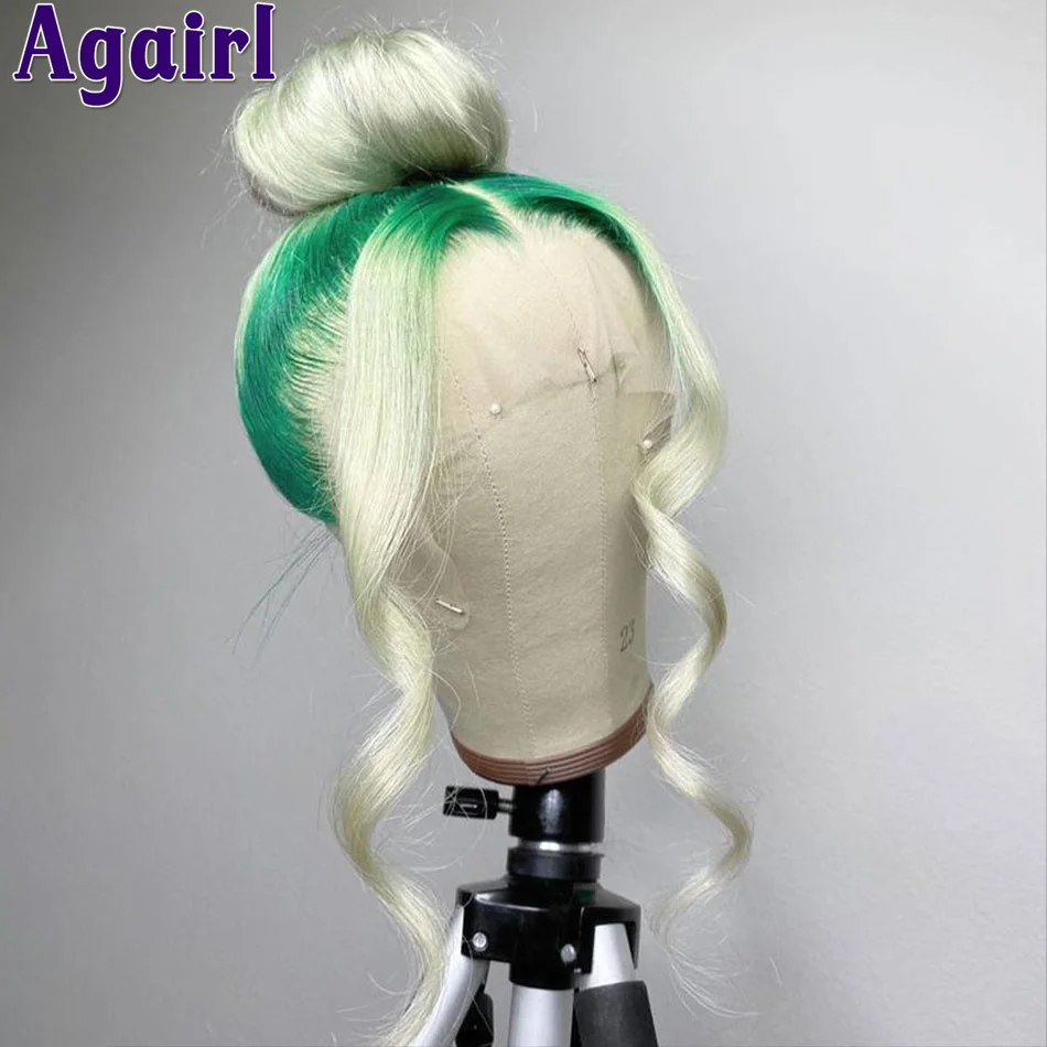 Light Green Roots with 613 Blonde Colored Body Wave Human Hair Wigs PrePlucked Transparent 13x4 13x6 Lace Frontal Wigs for Women