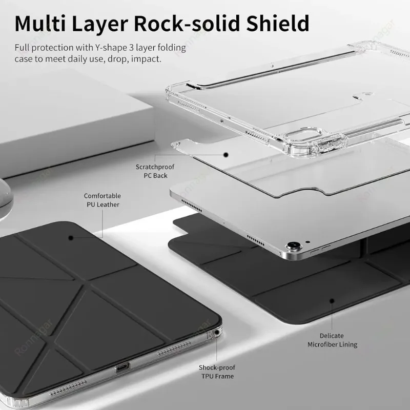 Y Fold New Case For iPad A16 11th 12th Air 5 4 Air 11 13 M4 M3 M5 Pro11 13 12.9 10th 9th 8 10.2 9.7 10.9 10.5 with Pencil Holder view 3