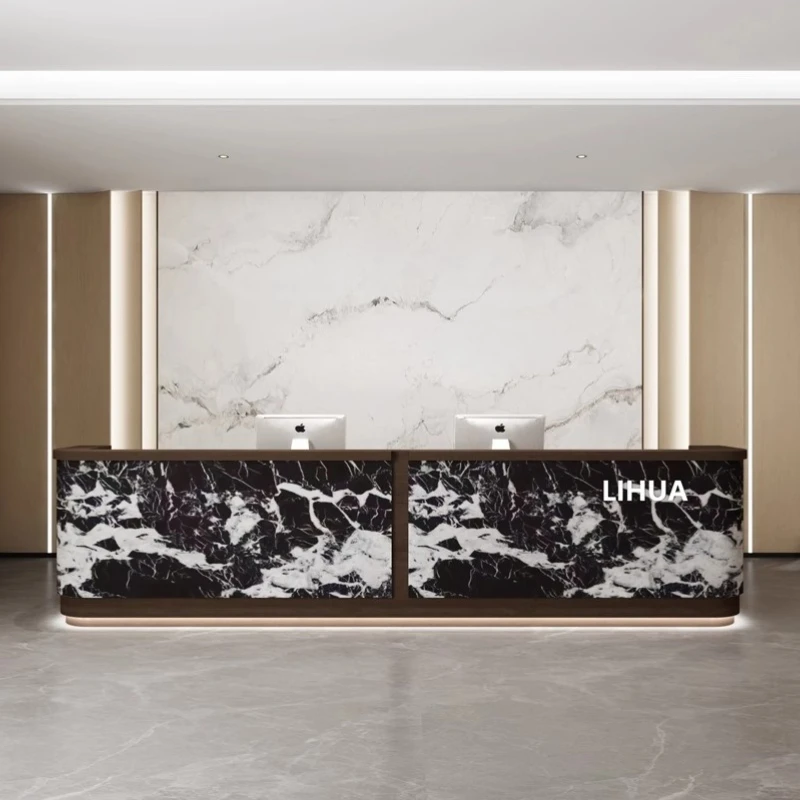 عرض مكاتب الاستقبال الترحيبية الحد الأدنى من الفولاذ المقاوم للصدأ، مكاتب الاستقبال التنفيذية، الأثاث العصري للمكتب الطويل