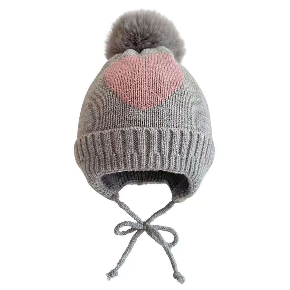 Baby Hat Autumn/Winter Knitted Hat Boy Girls Warm Ear Protection Hat Baby Children\'s Hairball Hat Braided with Velvet for Warmth