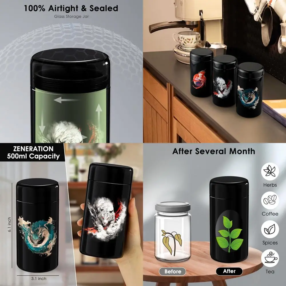 

Airtight 500ml Herb & Spice Jar Set, UV-Protected Glass with 62% Humidity Control for Long-lasting Aroma (3 Pack)