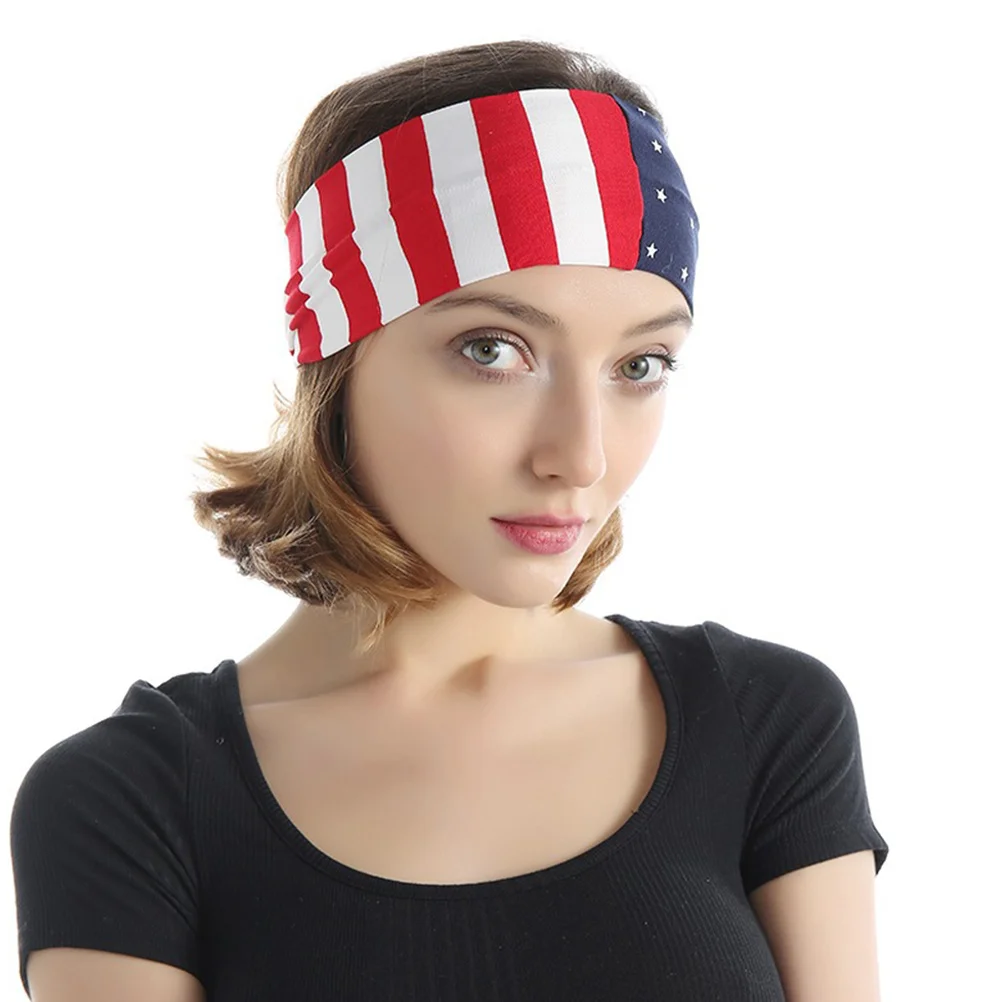 Opaska do włosów z motywem flagi USA dla kobiet, oddychająca, elastyczna, idealna do fitnessu, biegania, na siłownię, sportowa, na prezent.