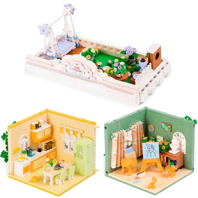 Animazione Cartoon Apartment Series Street View Building Blocks House Model House Girl giocattolo educativo regalo di compleanno periferiche