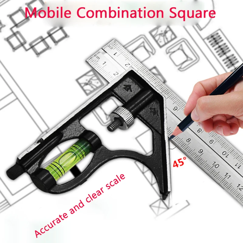 300mm Square Right Angle Ruler Protractor Adjustable Woodworking Tools Angle Ruler Measuring Tools Combination Spirit Level