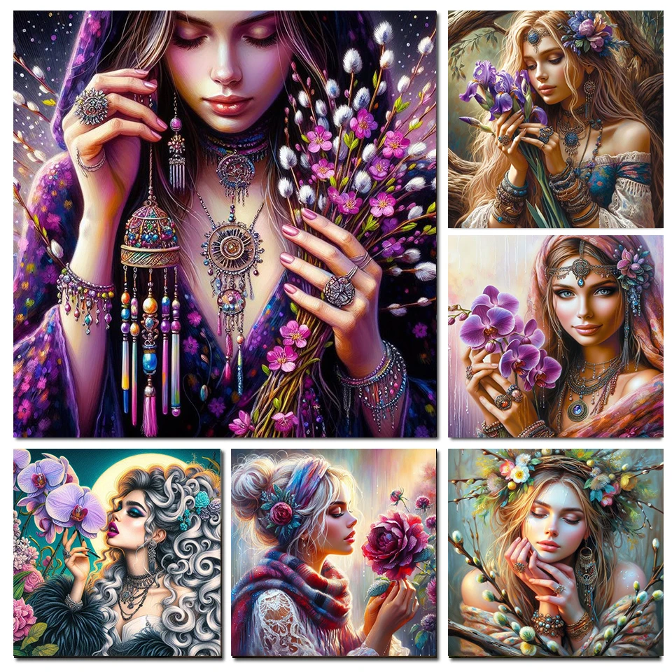 Full Diamond Painting Flower Woman Beautiful Tattoo DIY Fantasy Girl Portrait Diamond Mosaic Craft Kit Home Decor Handmade Gift