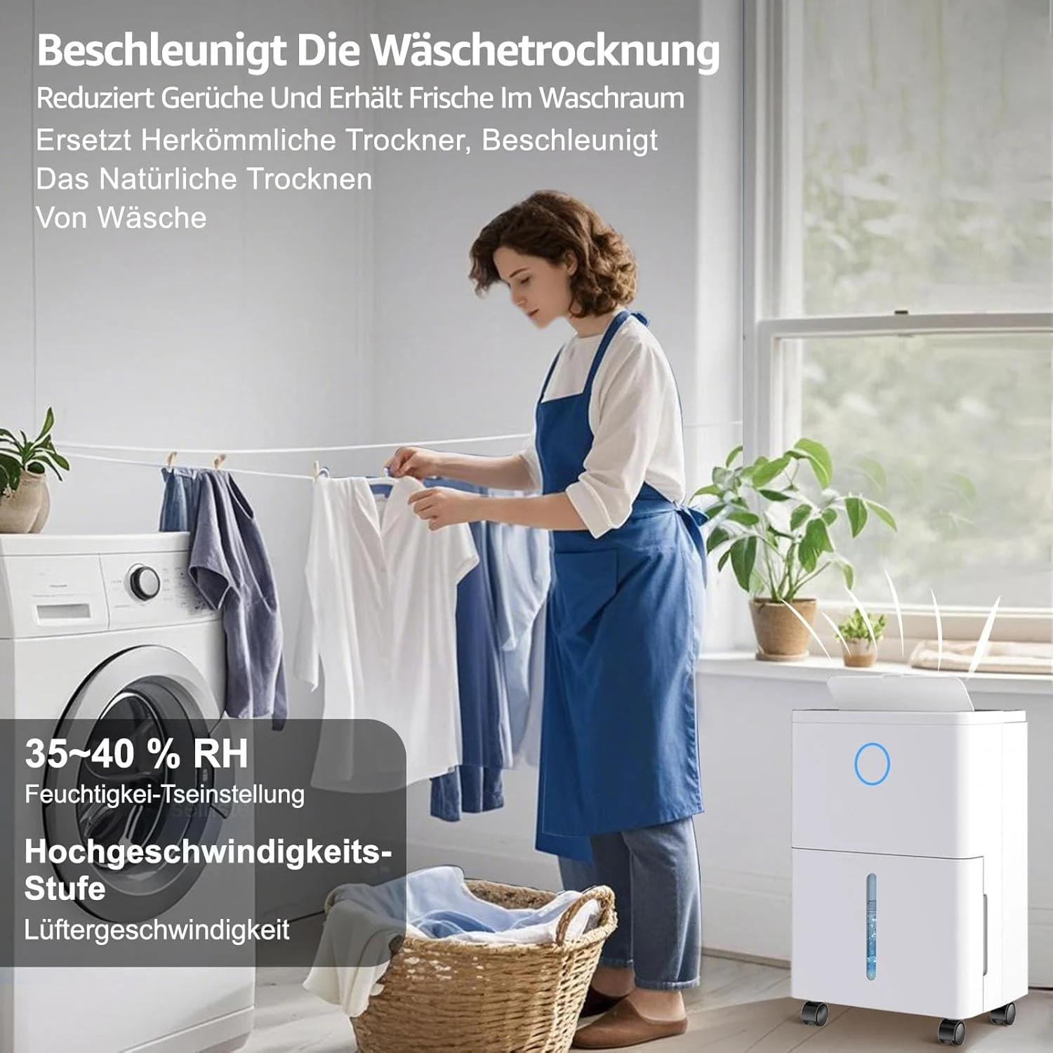 مزيل الرطوبة مع 4 أوضاع تشغيل، شاشة رقمية، خرطوم تصريف، لغرف 150 م3، إزالة الرطوبة 9 لتر/يوم