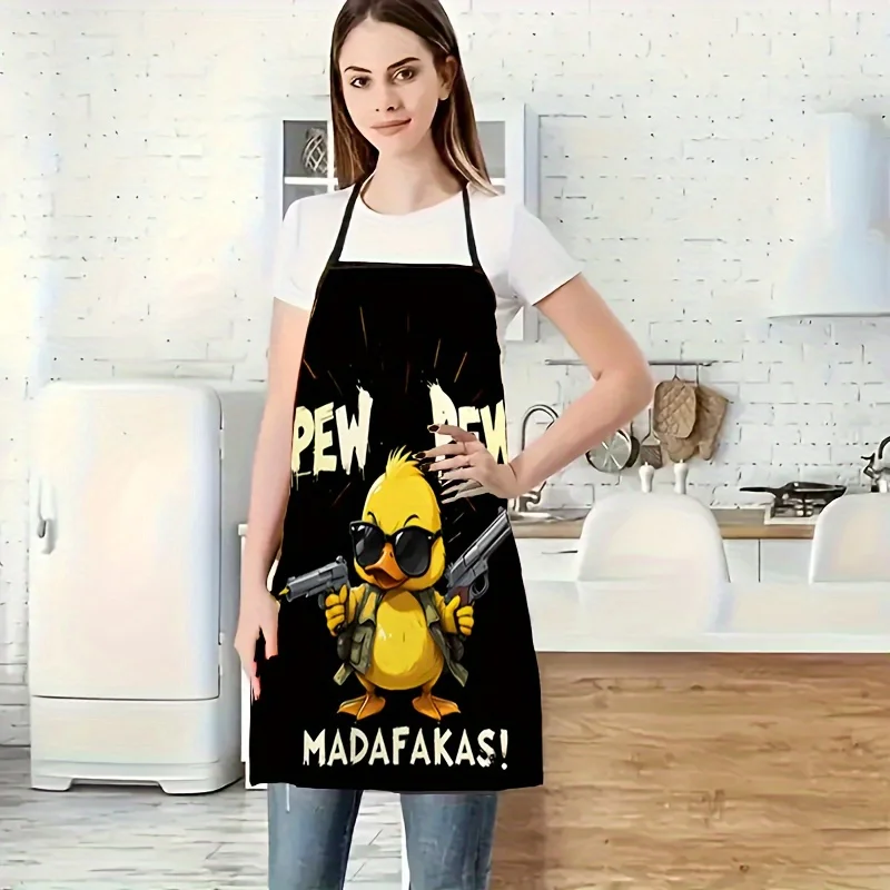 Men's Humorous Cool Duck Design Kitchen Apron Durable Polyester Gardening Work Apron for Cooking, Grilling, Gardening