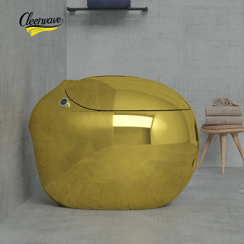 Luxury Intelligent Water Closet Bathroom Smart Wc Commode Automatic Egg Shape Gold Ceramic Color Toilet Bidet Seat Cover