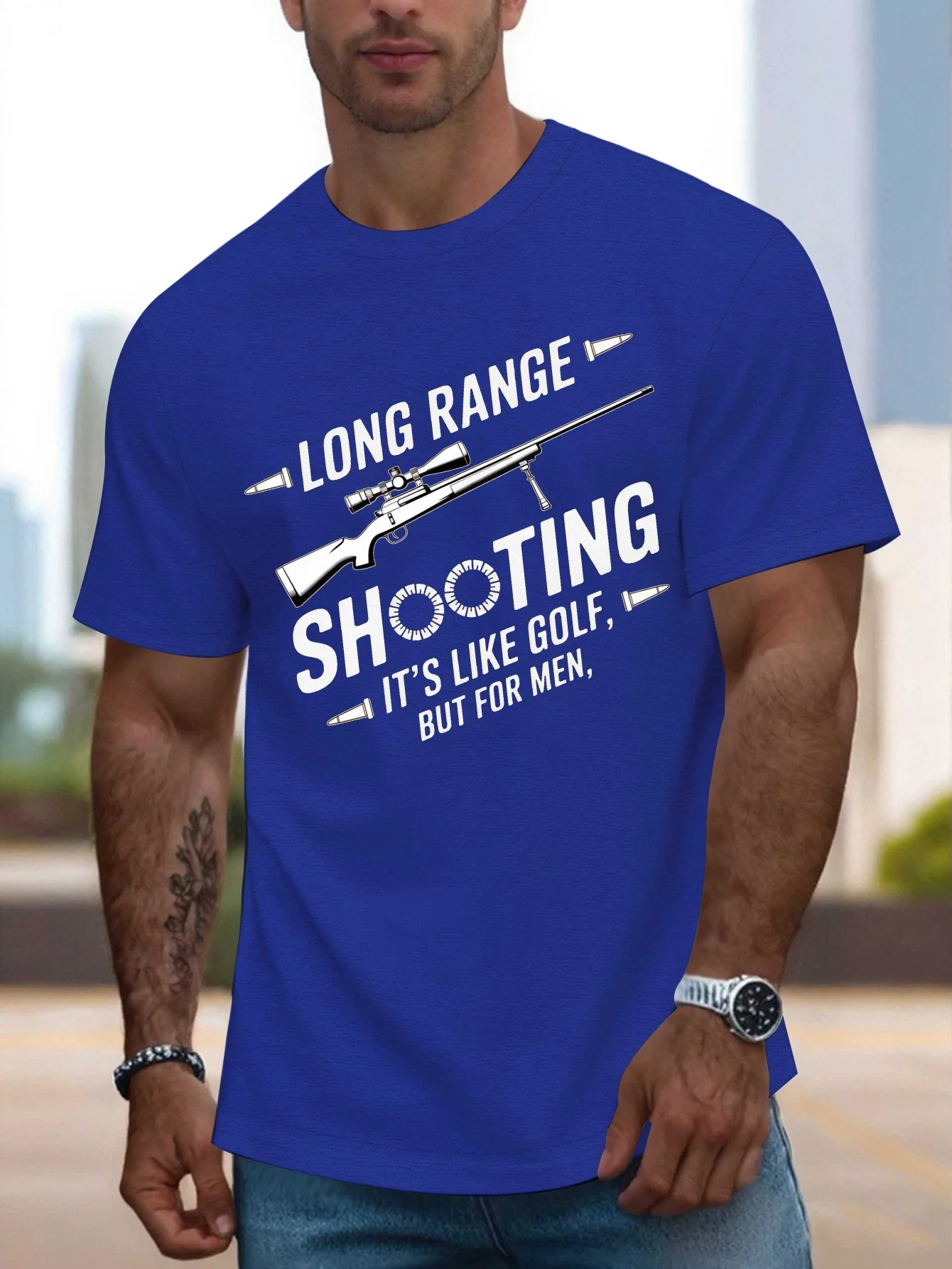 Long Range Shooting Sniper Rifle-Style& Bullet Casings,Sniper Rifle Design-100% O-neck short sleeve printed men's T-shirt.