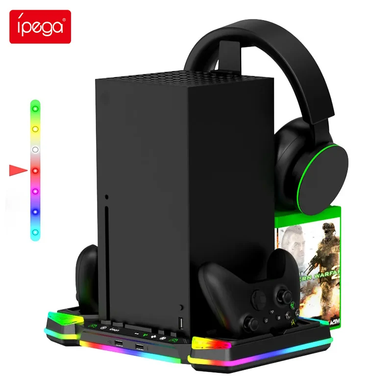 

Ipega XBX025S For Xbox Series X RGB Cooling Station XBX Game Controller Host Charging Stand Base Support Headphone Gaming Disc