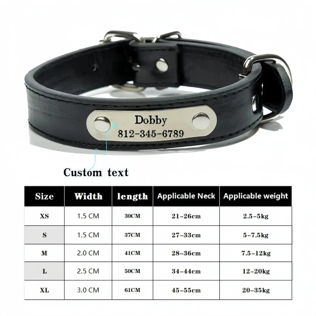 Personalisiertes, individuelles Hundehalsband mit geschnitztem ID-Tag, Anti-Verlust-Design aus massivem PU-Leder für kleine, mittelgroße und große Hunde, Heimtierbedarf – Detail 2
