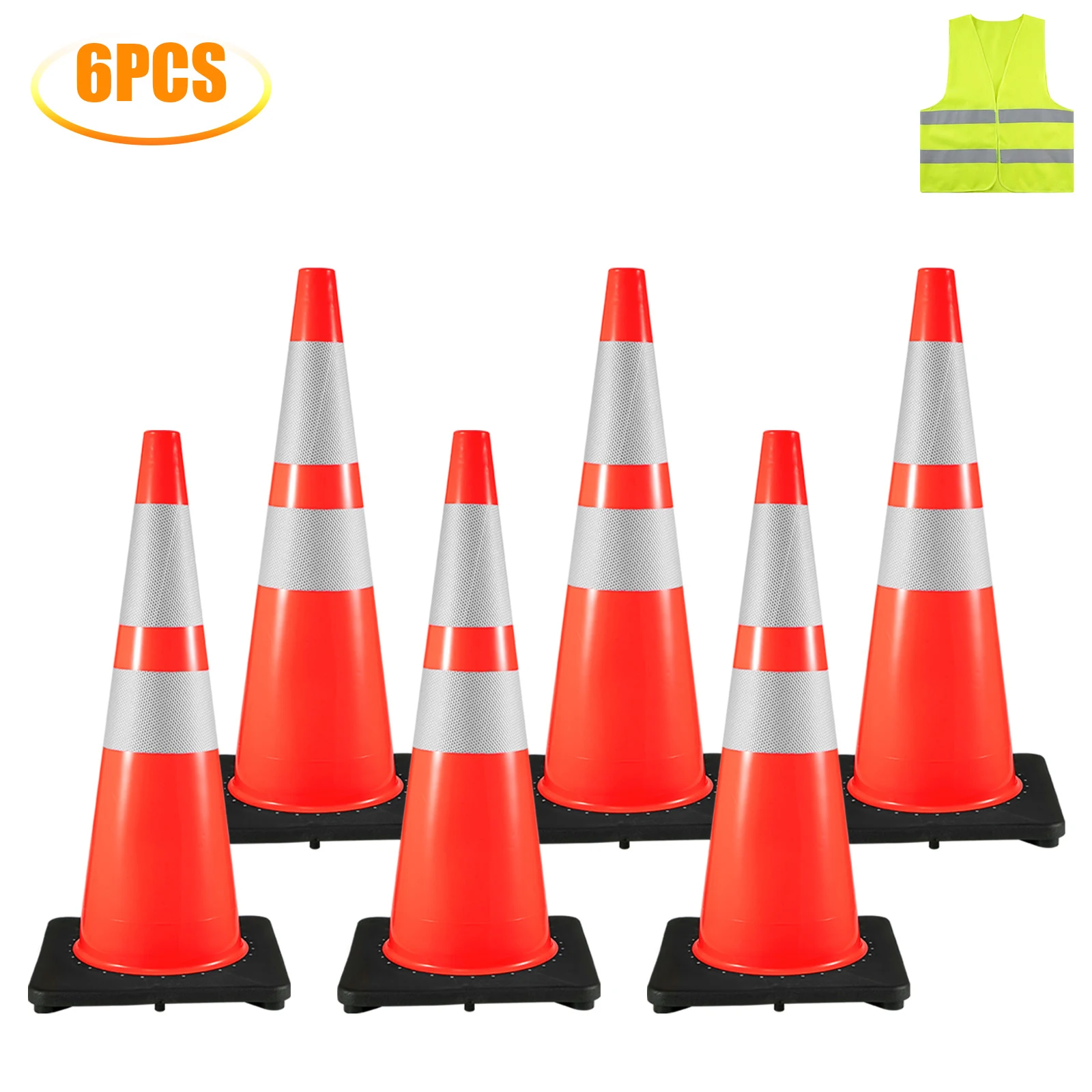 VEVOR PVC 18 28 36 Inch Traffic Safety Parking Cones Reflective Collars Higher Warning for Traffic Control Construction Sites