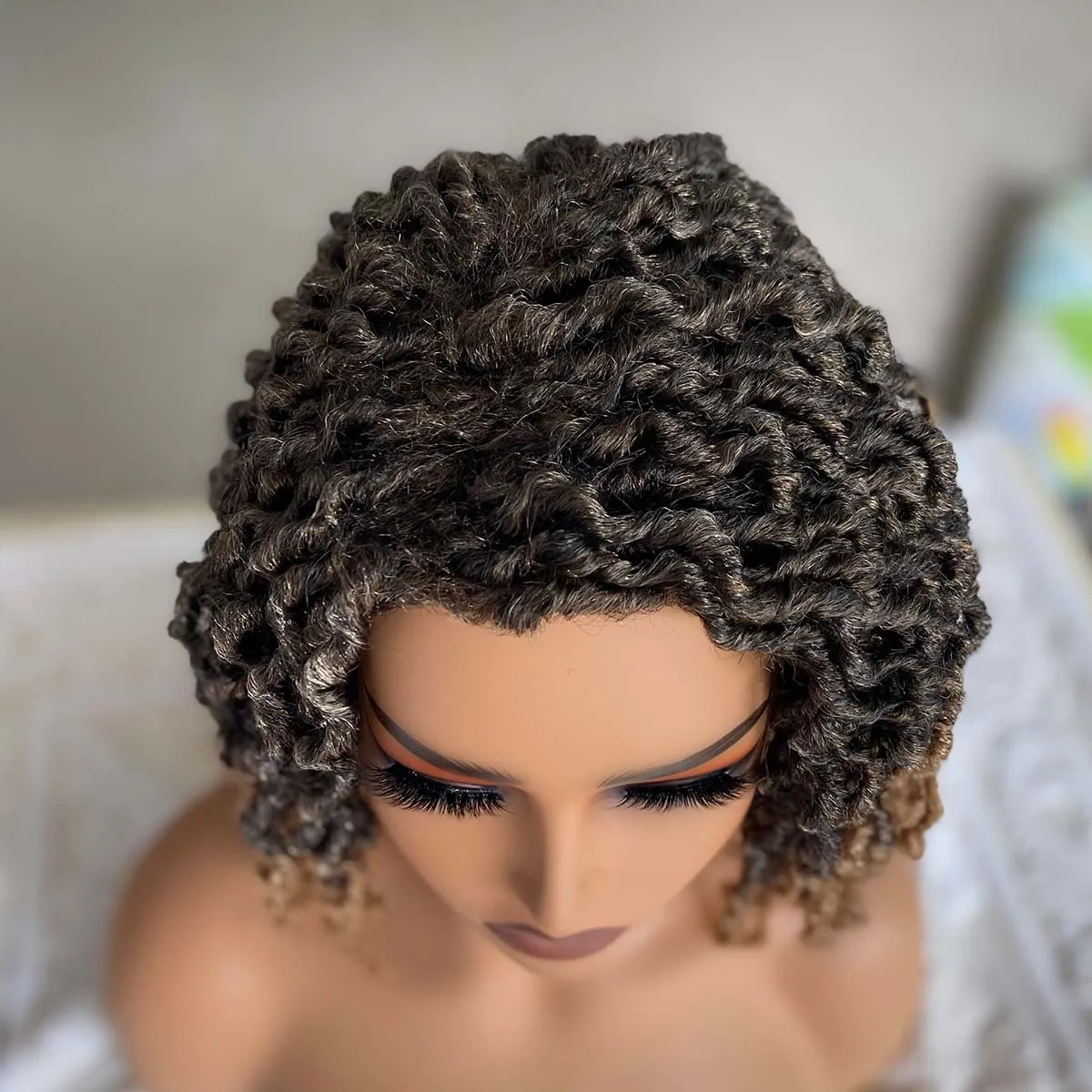 Faux Locs Dreadlock Wigs For Black Women Short Goddess Twist Locs Wig Brown Highlight Color Afro Braided Wigs Synthetic Hair
