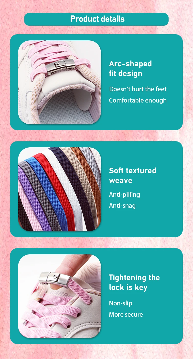 Klassische, flache, elastische Schnürsenkel mit Druckverschluss, zum einfachen Anziehen, für Sportschuhe und Sneaker, Einheitsgröße, passend für Erwachsene und Kinder, 1 Paar/2 Paar. – Detail 3