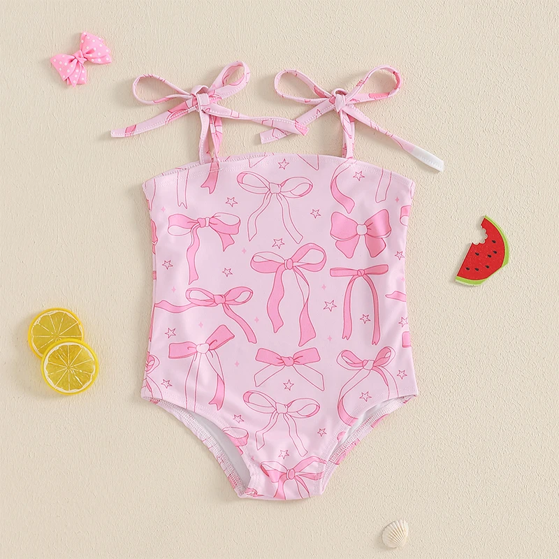 6M-4T Kids Girls Bikini, Elastic Sleeveless Bow Print Swimsuit Swimwear for Summer Beach