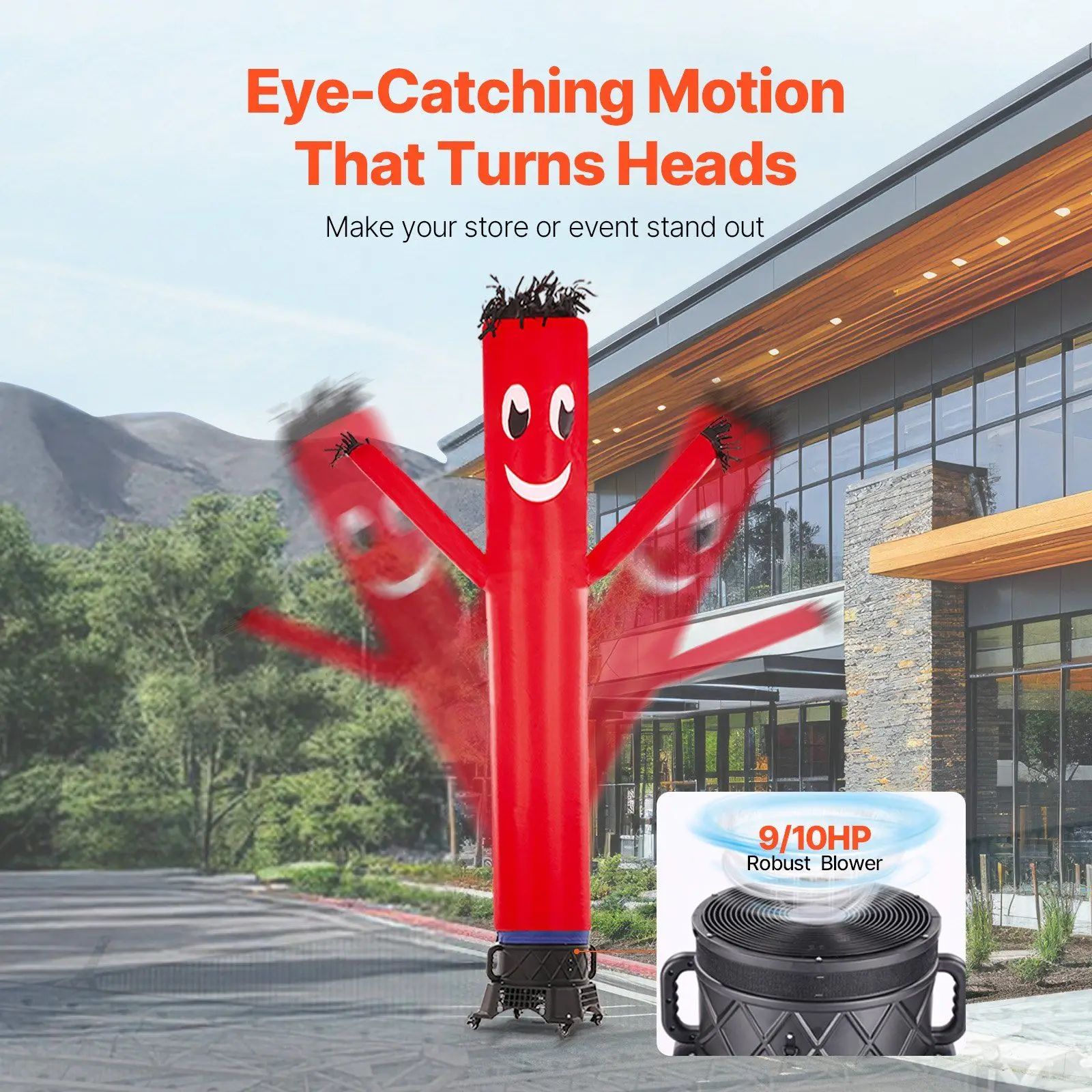 رجل أنبوبي قابل للنفخ بطول 10 أقدام مع مجموعة منفاخ 9/10 حصان، حركة ديناميكية لترويج البيع بالتجزئة وفي الهواء الطلق