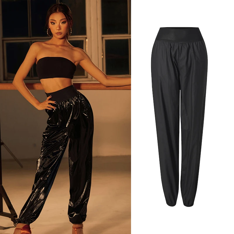 

ZYM Black Modern Dance Training Trousers Women Latin Dance Tapered Pants Adults National Standard Ballroom Dance Pants SL14298