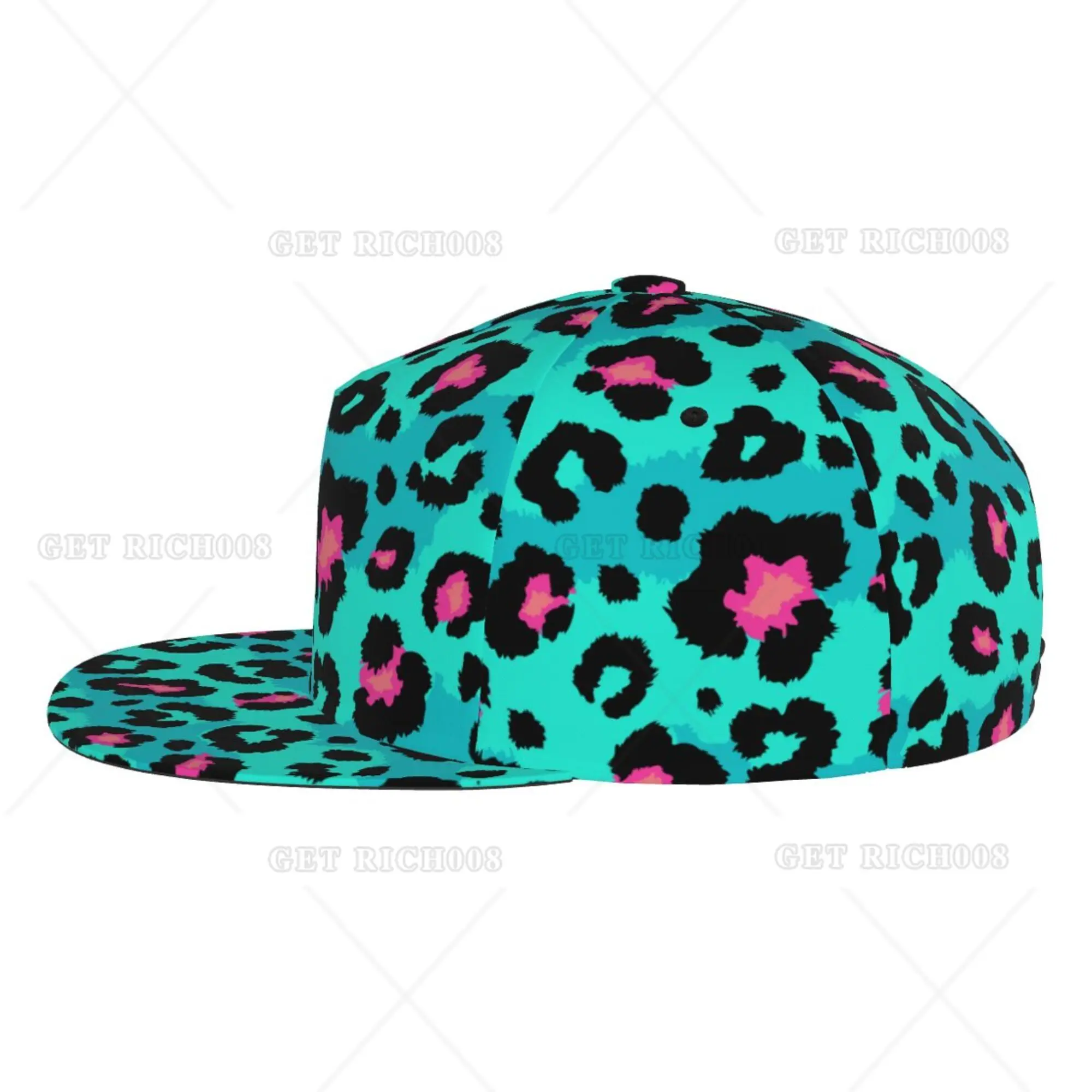 Leopard Pattern Blue Hiphop Caps Fashionable Flat Brim Baseball Cap All Seasons Hats for Men Women One Size Snapback Cap