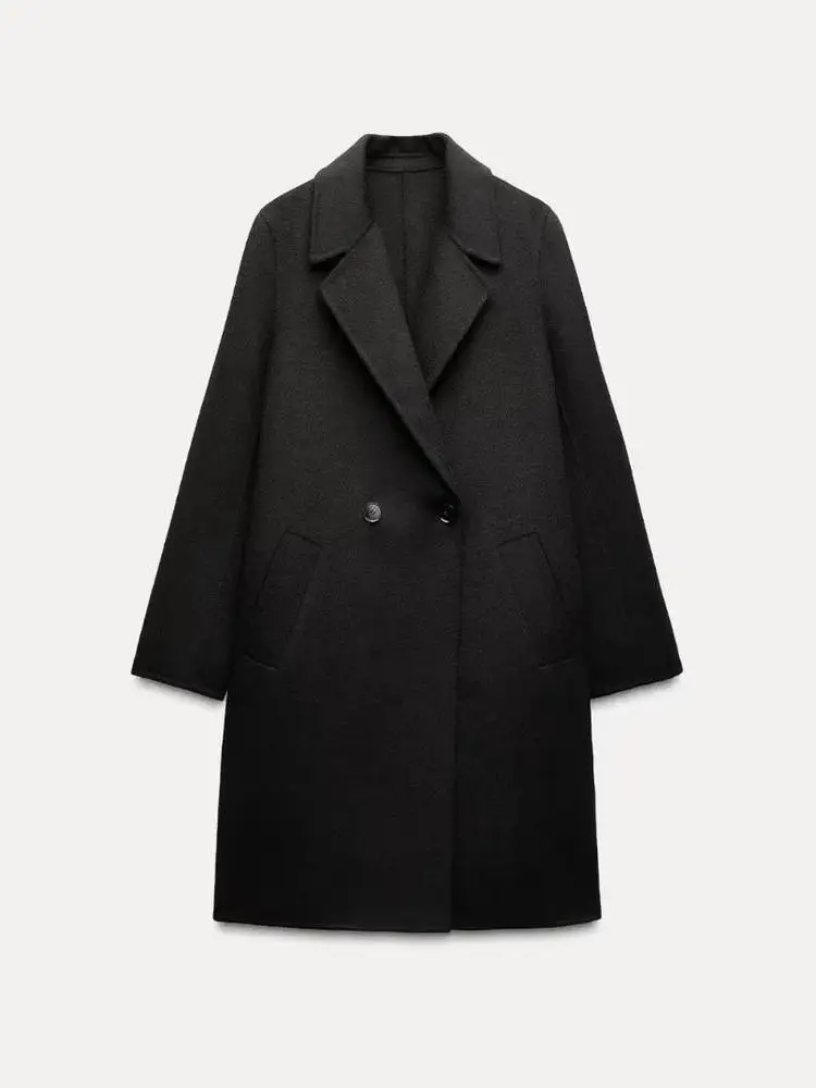 

Двустороннее бархатное пальто Ele, женское свободное двурядное пальто на пуговицах, осенне-зимнее новое поступление, шерстяная верхняя одежда