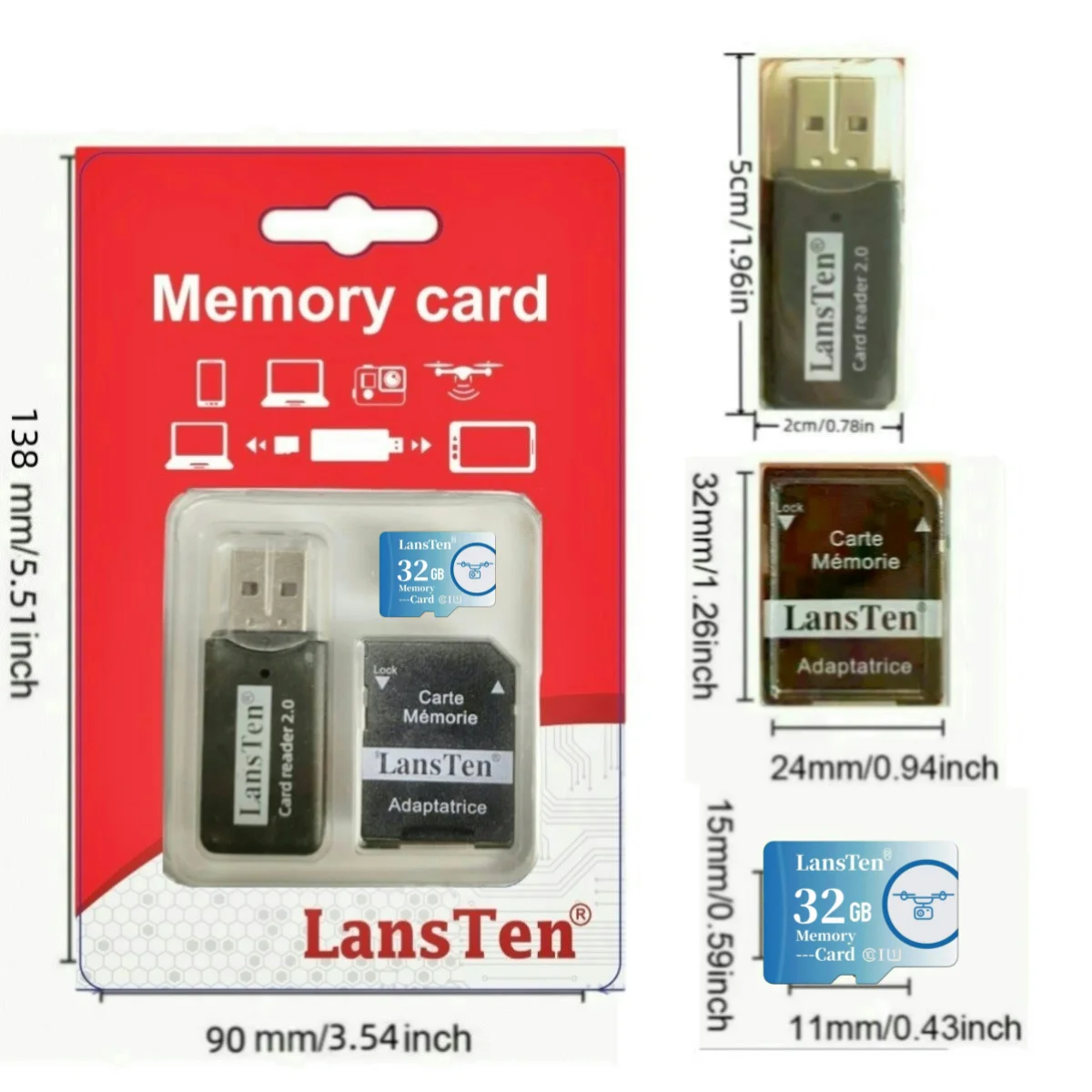 LansTen Memory Card 16GB 32GB 64GB 128GB A1 U3 Class10 Mini TF Card U1 SD Card for Cell Phones Car Devices Computers Drones