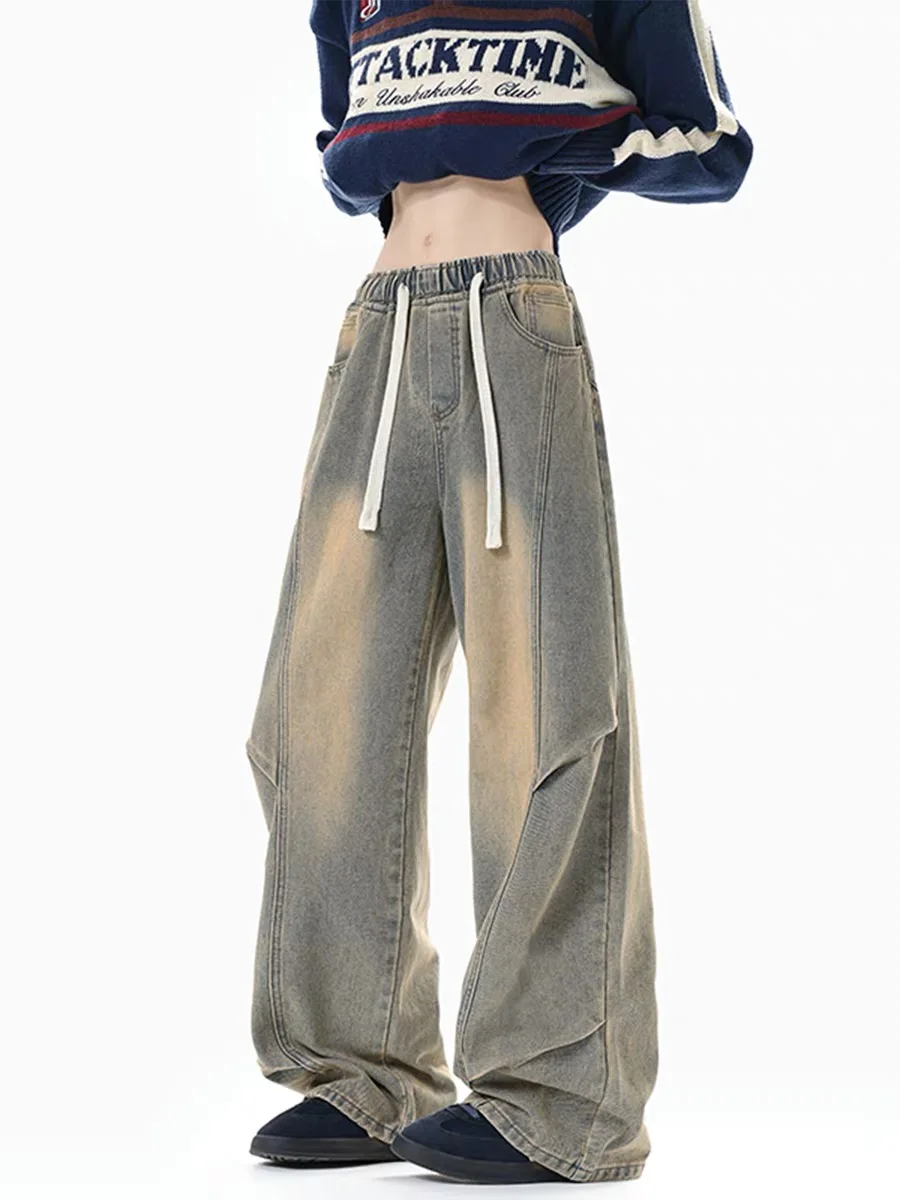 

American Sle High Waist Wide Leg Knife Denim Jeans Women's Spring New Loose Slim Scythe Floor-Length Pants