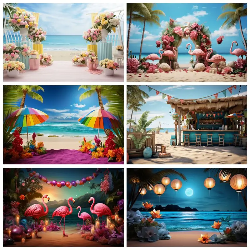 

Hawaii Beach Seaside Wedding Backdrops Photography Baby Birthday Photo Photographic Coconut Tree Party Background Photocall Prop