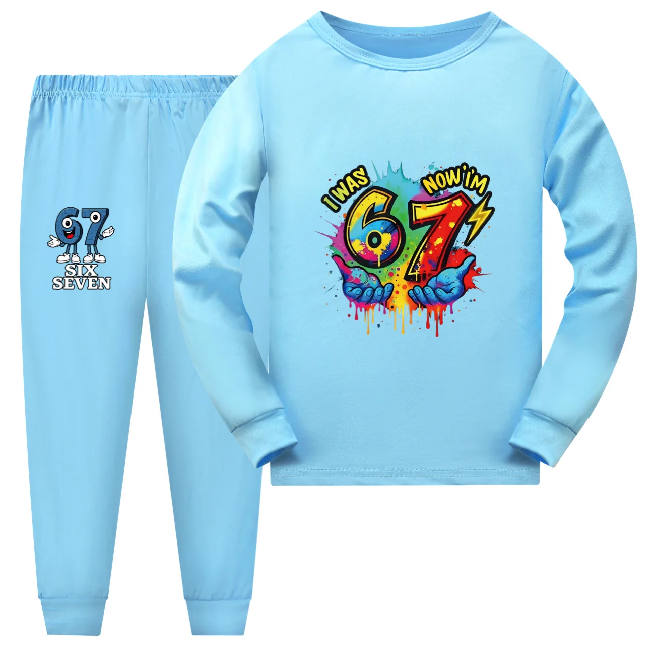 

Пижамные комплекты с принтом "Brainrot 67" для мальчиков, одежда для сна, ночная рубашка с принтом Six Seven 67, топы и брюки Seven, детская одежда