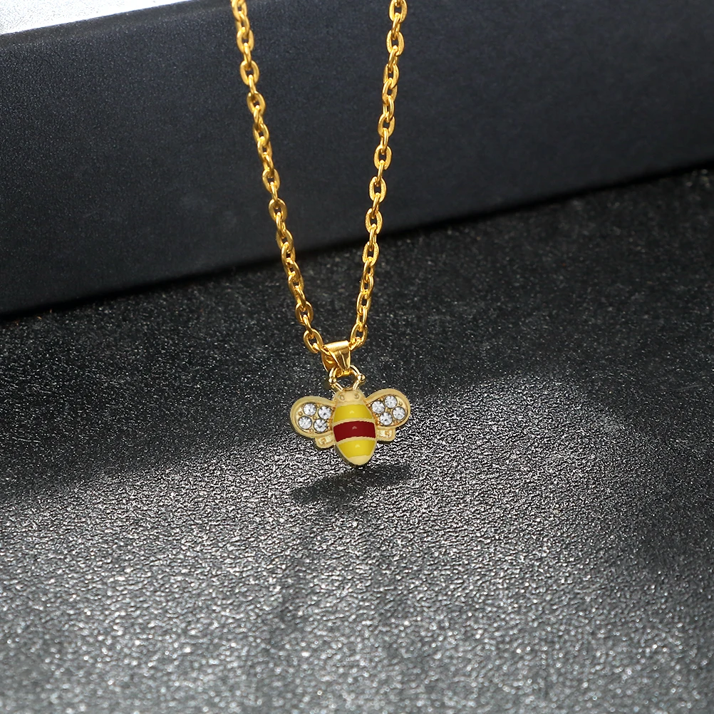 Cartoon Bee Pendant Necklace Smart Cute Small Animals Friends Gifts Gold Silver Colors Chain Necklace Men Women Fashion Jewelry view 4