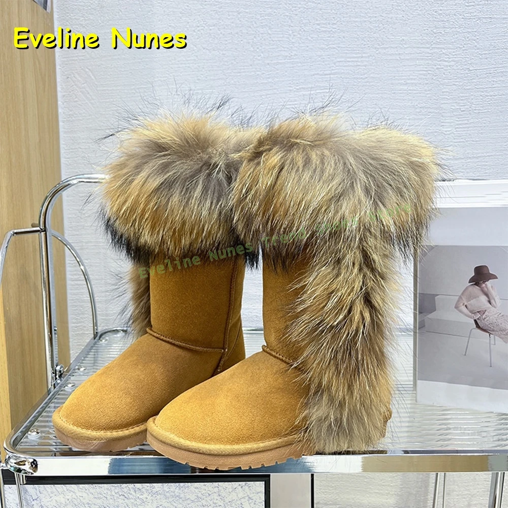 Faux Fur Platform Snow Boots 2025 Winter New Arrivals Round Toe Thick Sole Pull On Patchwork Women Knee High Boots Fashion Trend