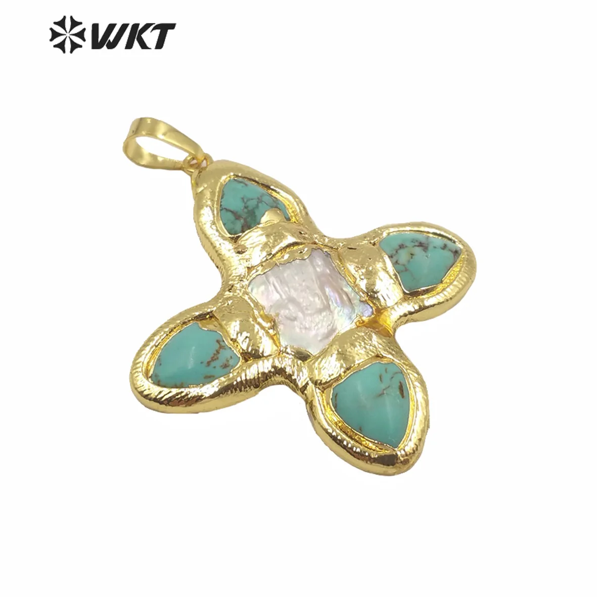 

WT-JP216 Wholesale 10pcs Jewelry Necklace Accessories Green Natural Stone Pendant With Pearl Cross Shape Pendant