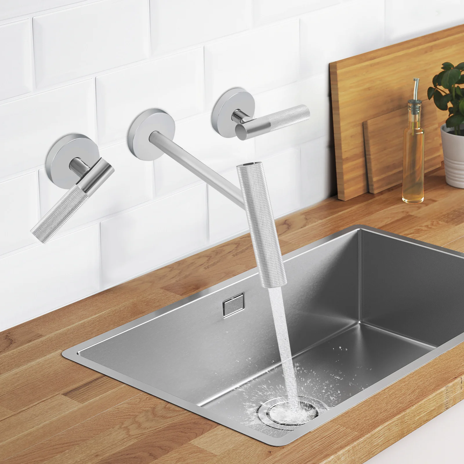 Modern Wall Mounted Bathroom Faucet, 2-Handle Brass Chrome Tap with Honeycomb Bubbler for Hotel Home Use