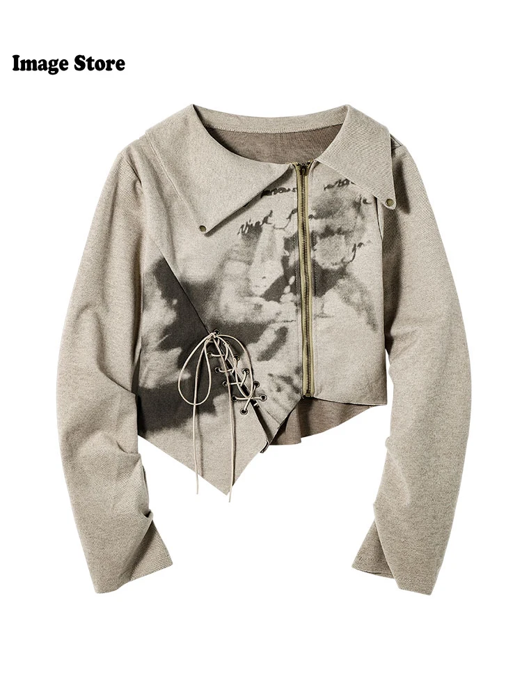 Autumn Women Goblin Core Japanese Y2k Irregular T-Shirts Long Sleeve Tees Gyaru Crop Top 2000s Aesthetic Chic Grunge Harajuku
