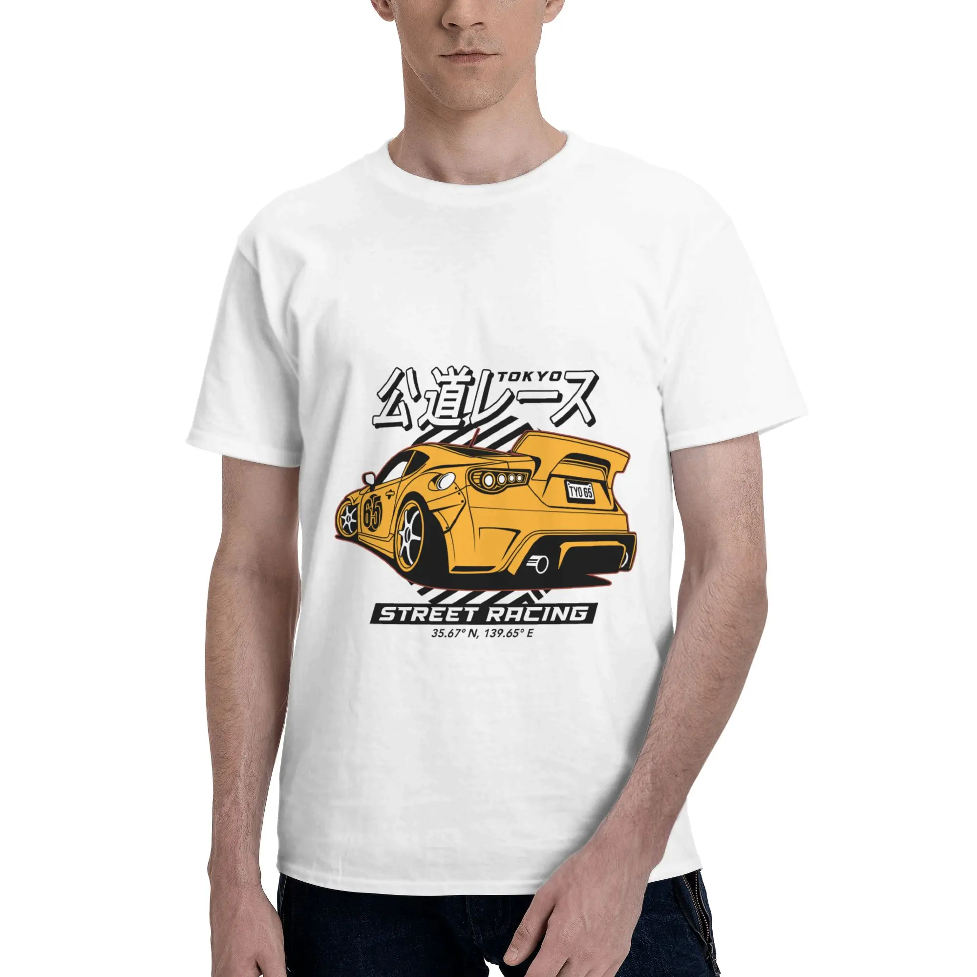 

Street Racing Yellow Sports Car Print Men's T-Shirt Clothes Tees Short Sleeve fugees 100% Cotton