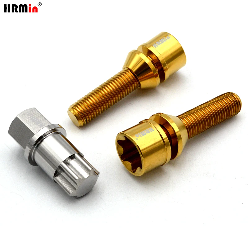 HRMin Gr5 titanium Conical seat  free washer wheel bolt torx 20pcs1key M14*1.25*28/30/35/45mm M12*1.5*28-45 for BMW Mini Toyota