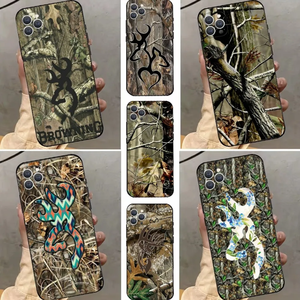

Deer Hunting Camo Phone Case For iPhone 15,14,13,12,11,Plus,Pro Max,XS,X,XR,SE,Mini,8,7 Soft Silicone Black Cover