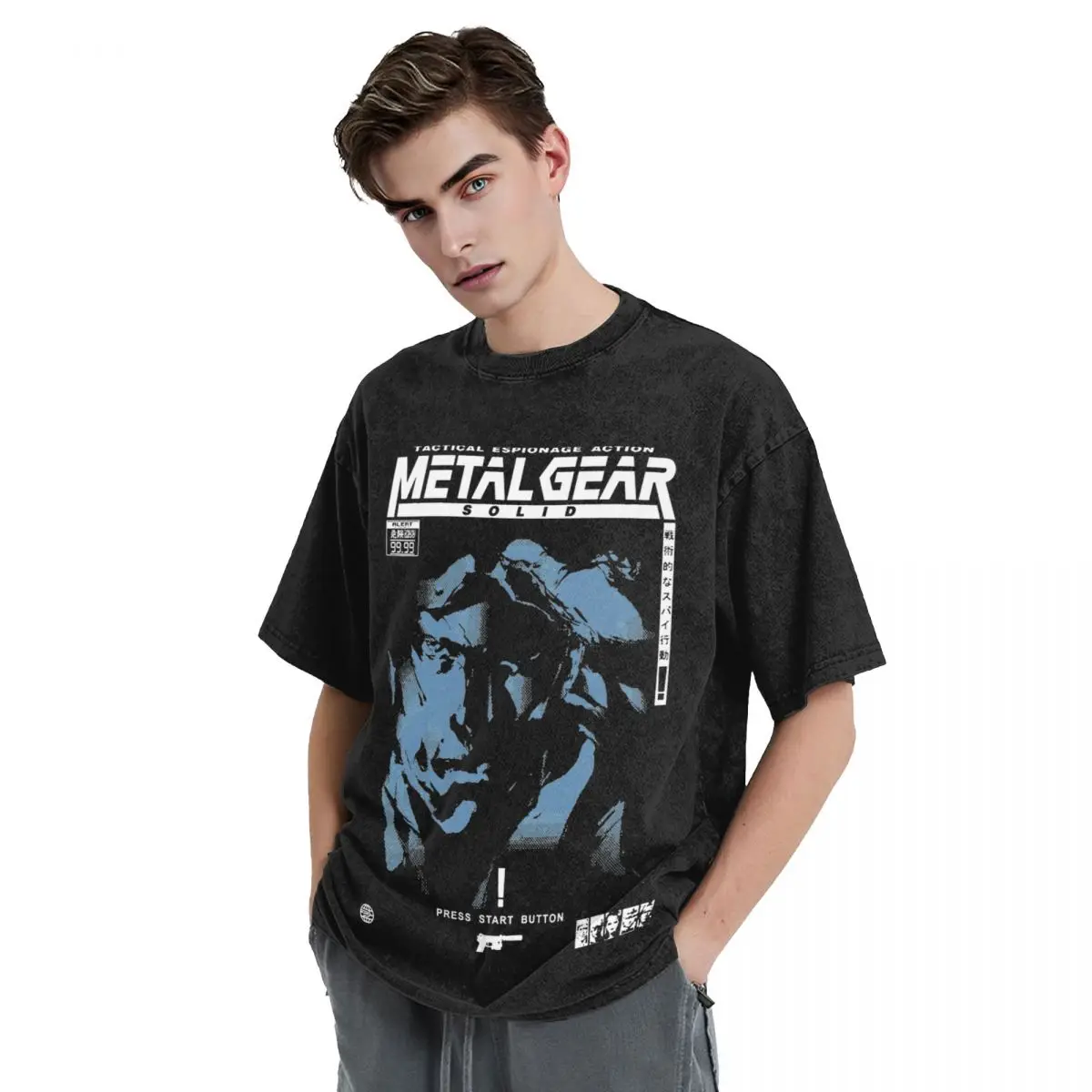 Washed T Shirts MGS1 Solid Snake Game Hip Hop Cool T-Shirts Harajuku Metal Gear Streetwear Short Sleeve Summer Tops Tee Shirt