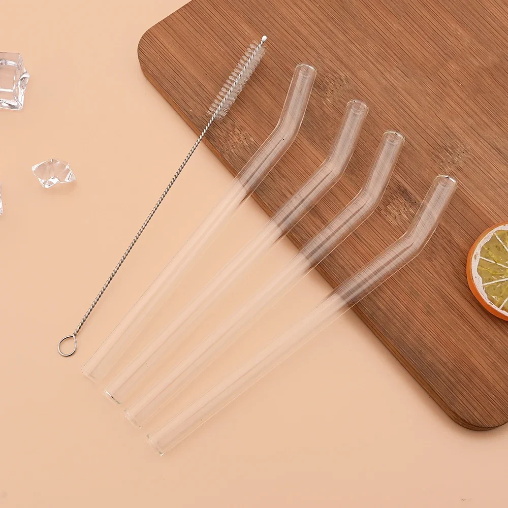 3/5/7Pcs 200*12mm Reusable Glass Straws Eco-friendly Drinking Straws for Smoothie Milkshakes Tea Juice Cocktail Straw with Brush