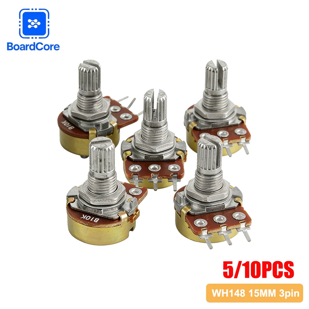 10/20pcs WH148 15MM Linear Taper Potentiometer 3Pin 1K-1M B1K/B10K/B50K/B100K/B250K/B1M with Nut/Washer Kit for Audio Amplifier