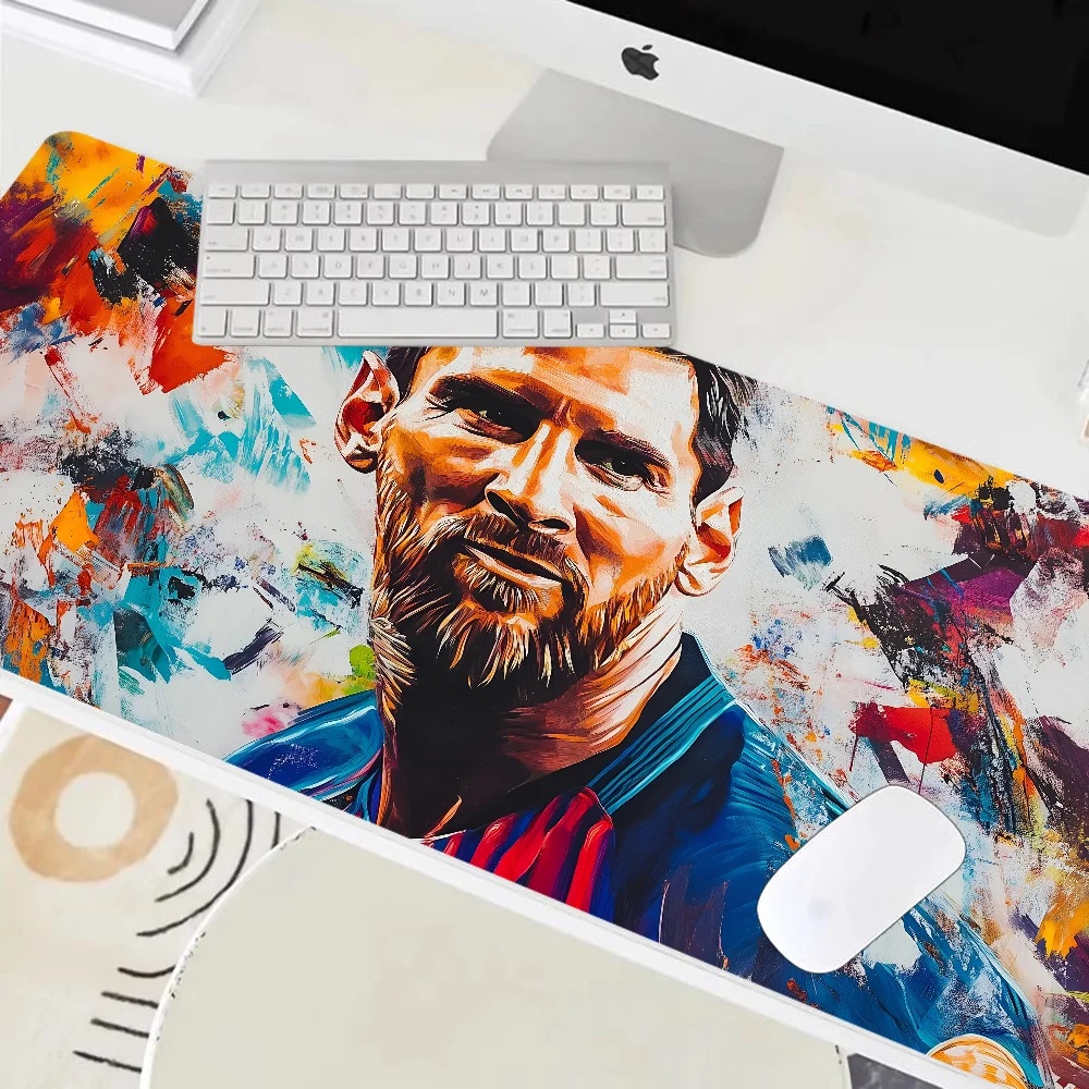 F-Football Star L-Lionel M-Messi Watercolor Mousepad Large Keyboard Desk Mat Gaming Mouse Pad LockEdge Non-slip Mat