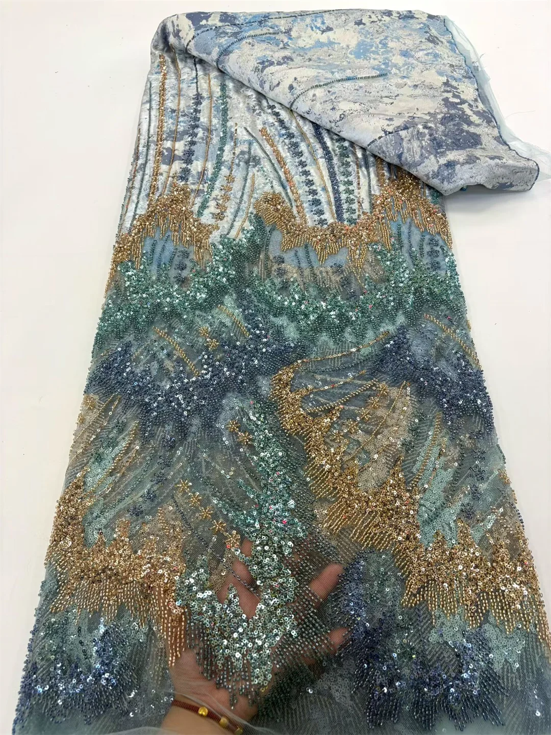 Tessuti di pizzo a rete francese ricamo paillettes tulle tessuto africano con perline per abiti da festa da donna cucito