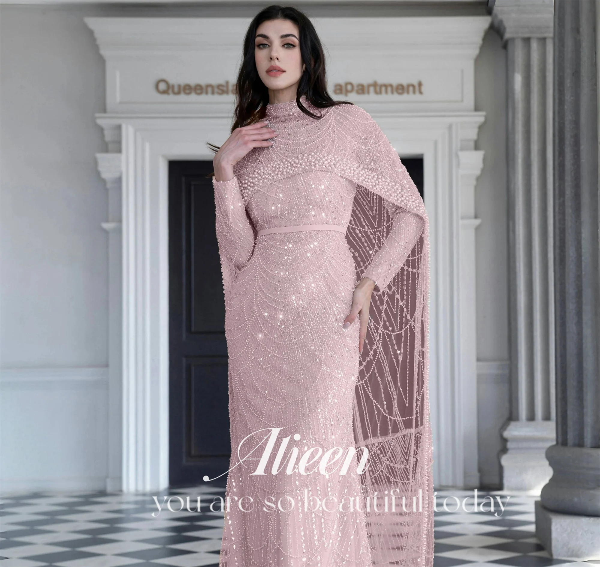 Aileen Handgemaakte Kralen Dames Avondjurk Vrouw Aangepaste Luxe Dames Avondjurken voor Speciale Gelegenheden Sjaal Feest Prom