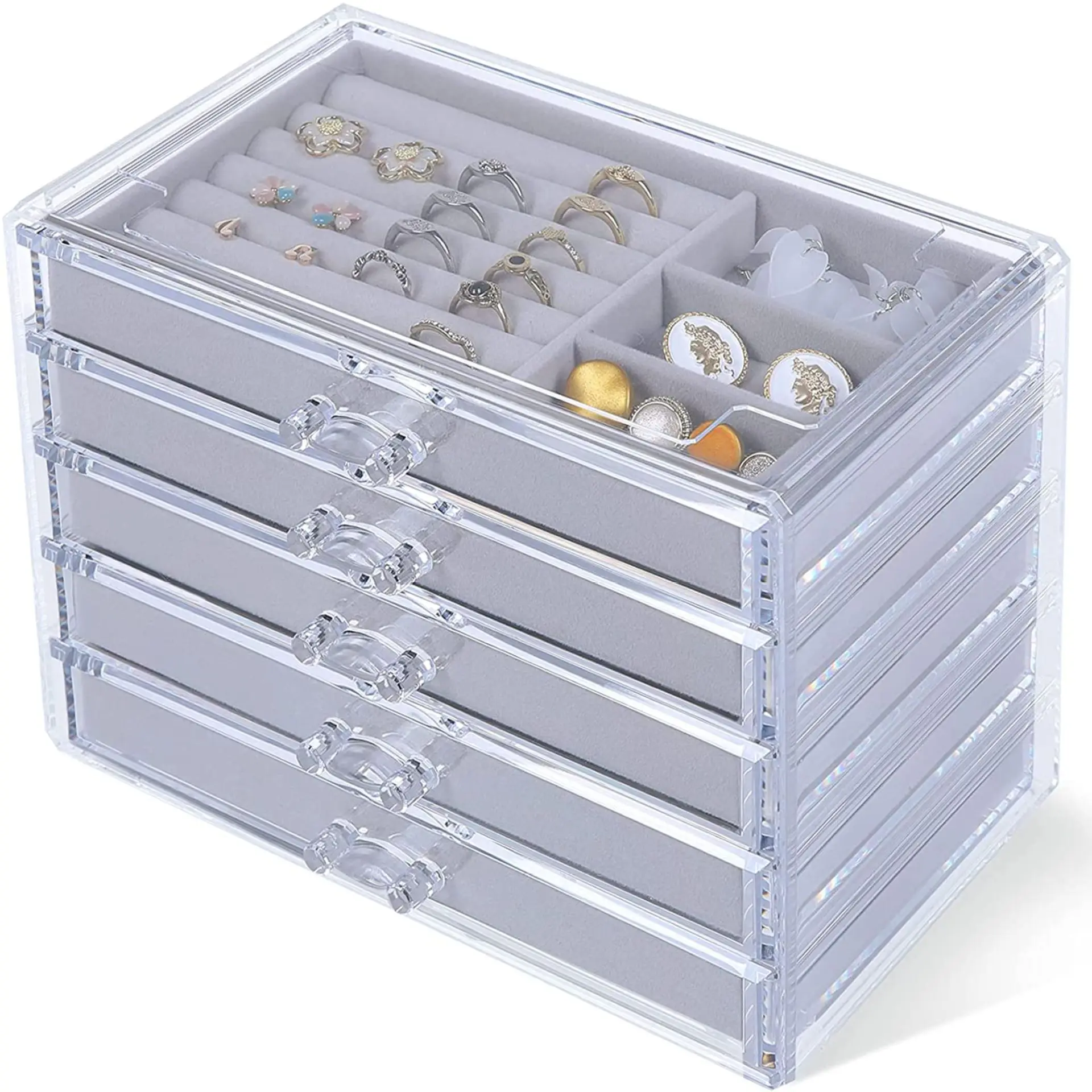 Fashion Acrylic Jewelry Storage Box Organizer for Girl Ring Necklace Drawer Container for Beads Plastic Storage Container Gift