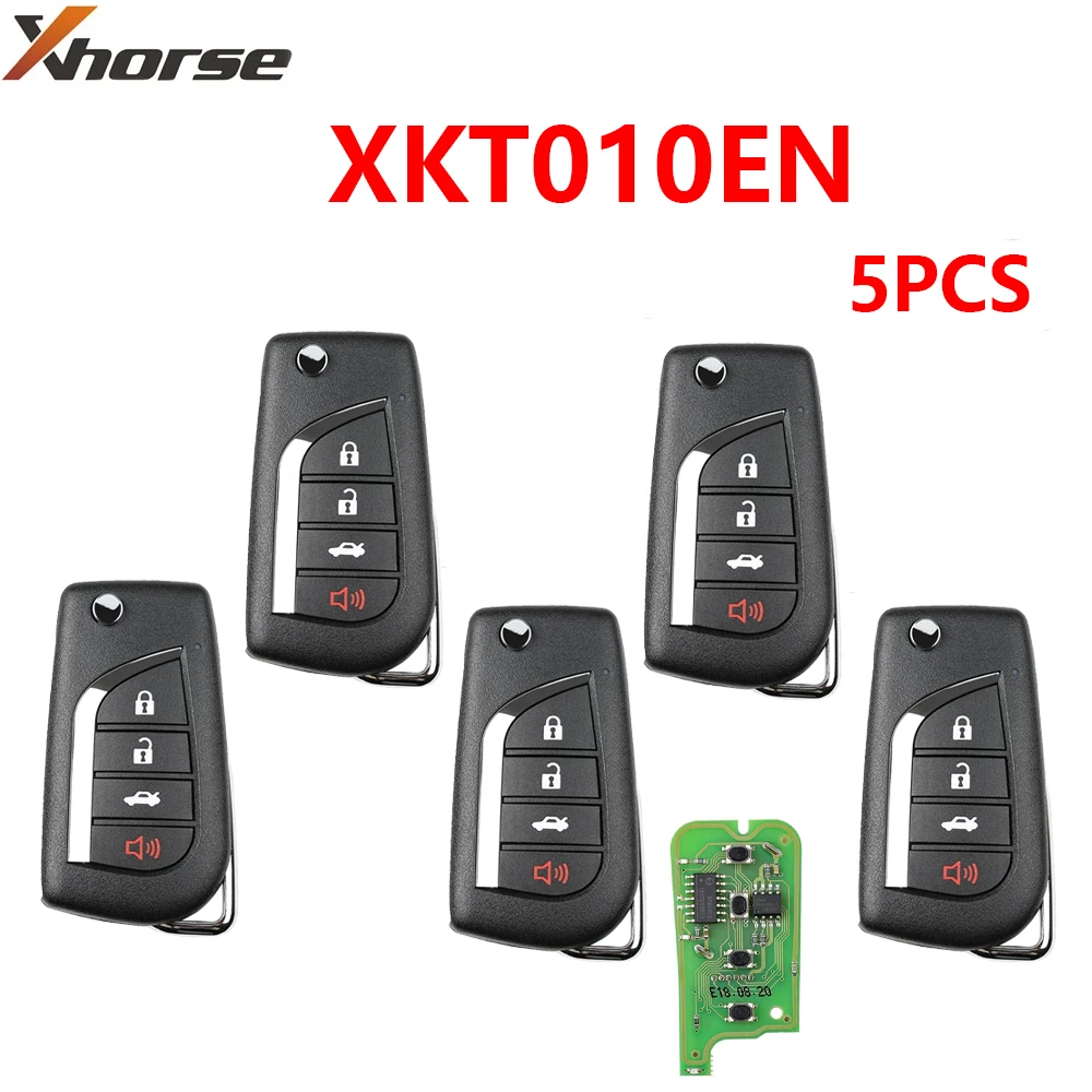 

5PCS Xhorse XKTO10EN VVDI Wired Universal Remote Key for Toyota Flip 4 Buttons English Version