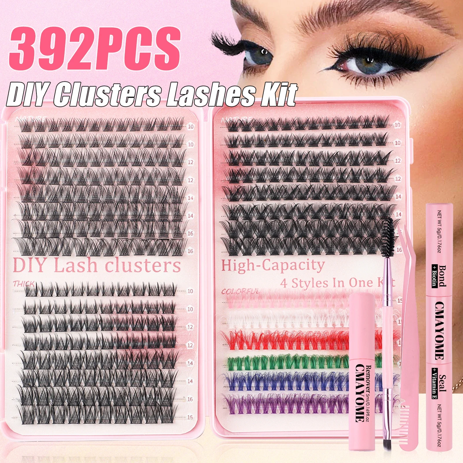 

Color Individual Clusters Lash Extension 392pcs Faux Mink Colorful Eyelashes 3D Cosplay Rainbow Volume False eyelash Kit Cils