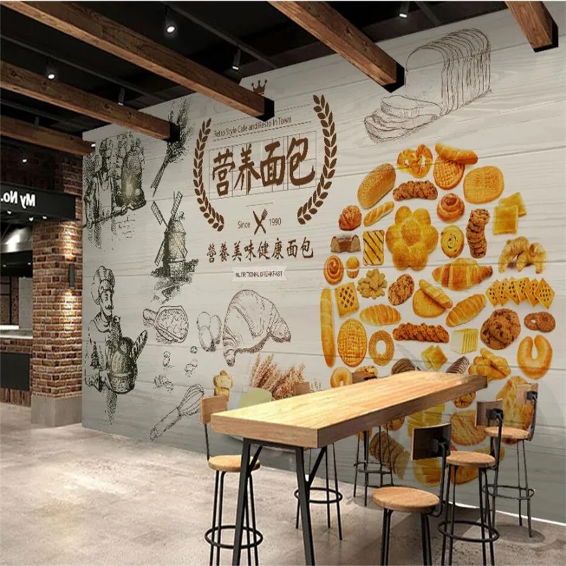 European Hand-painted Nostalgic Nutrition Bakery Background Mural Wallpaper Custom Baking Studio Coffee Restaurant Wall Paper 3D