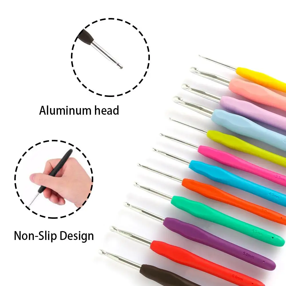 2.0-10mm Soft Grip Ergonomic Handle Craft Tools Weave Yarn Crochet Hook Knitting Needles Aluminum