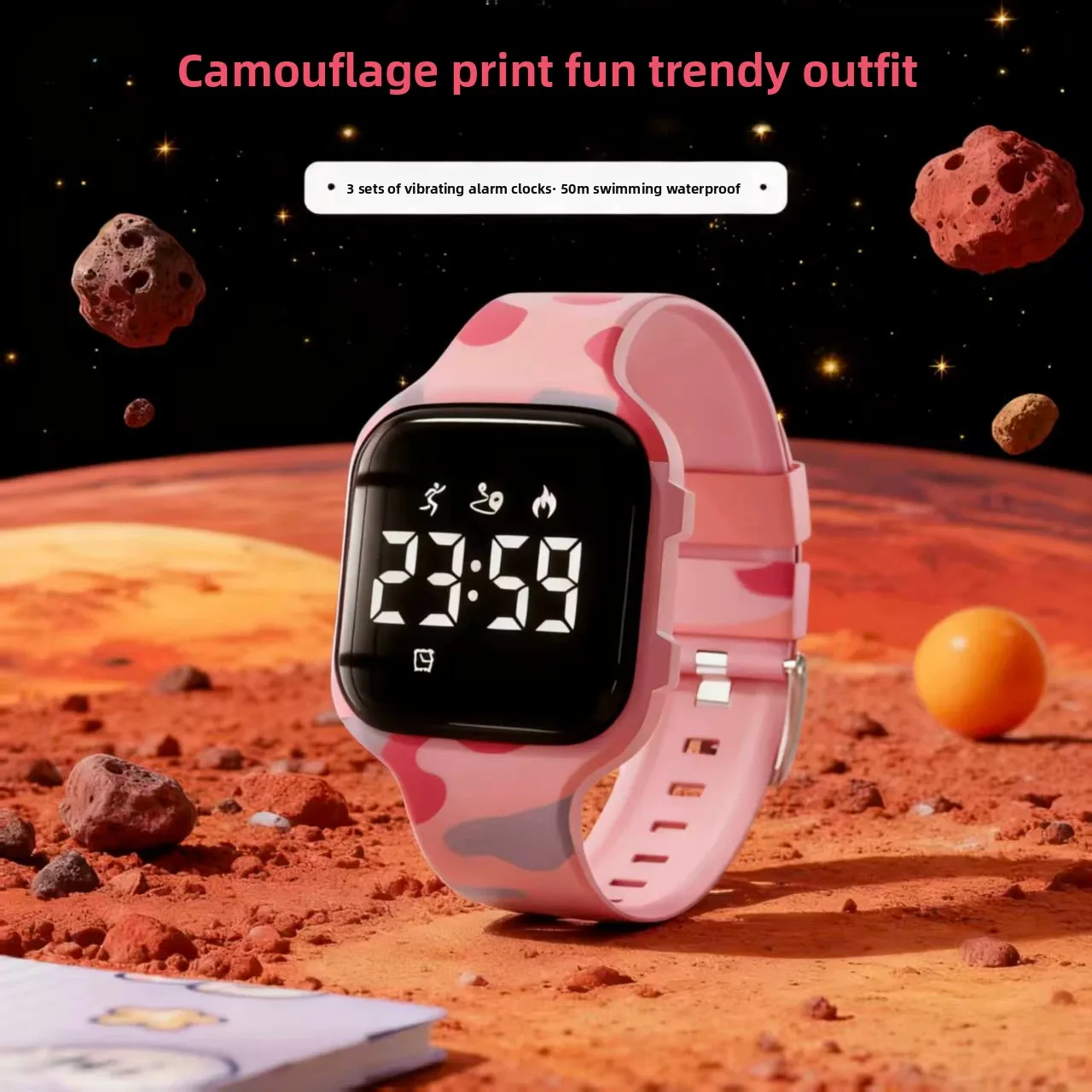No App Square LED Womens Sports Fitness Chronograph Pedometer Watch Anti Snooze Adjustable Silent Vibration Alarm Smart Watch